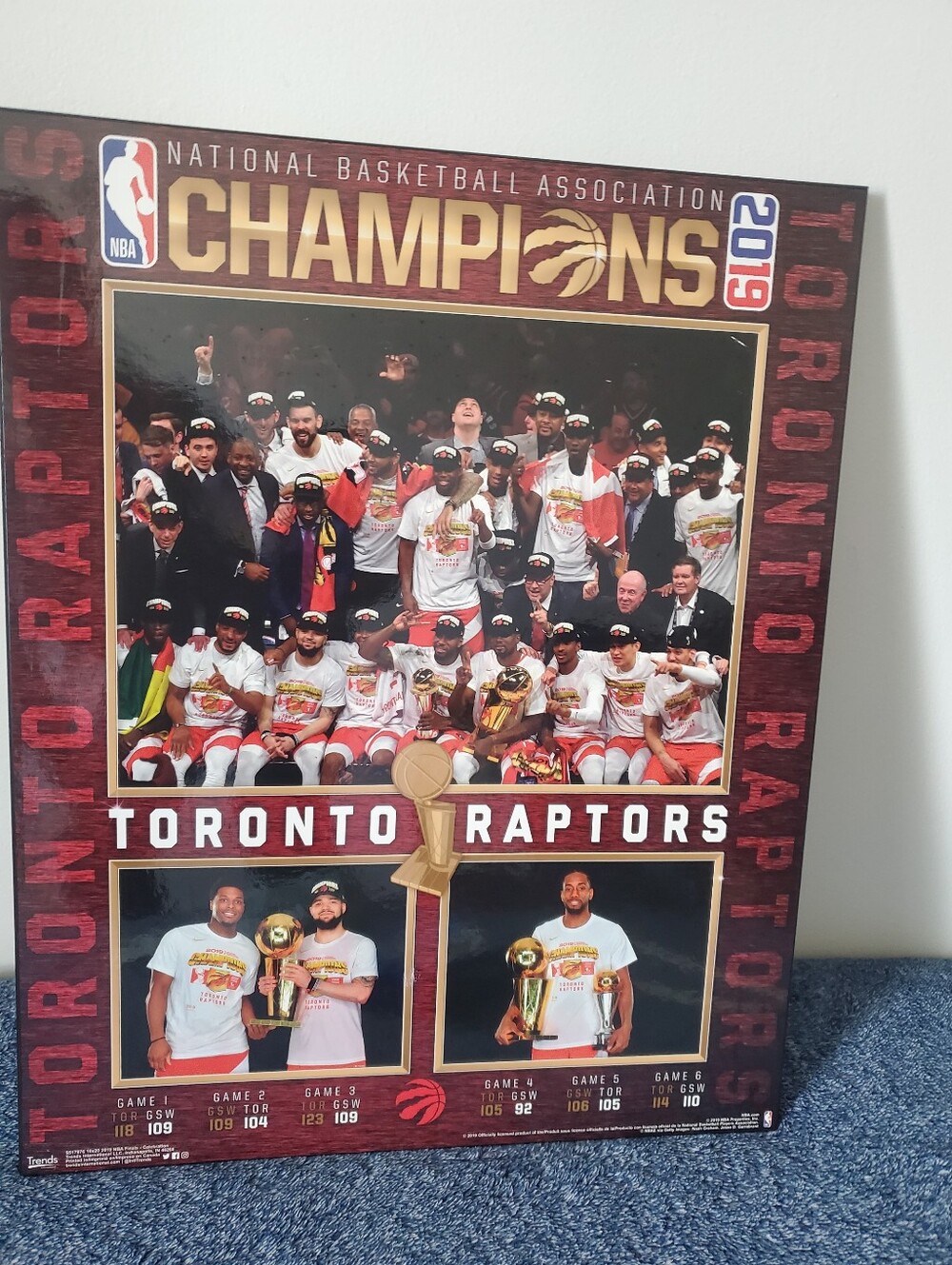 Toronto Raptors 2019 NBA Champions Commemorative  Wall Plaque- Red/Gold/White